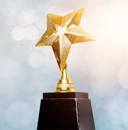 A golden star trophy mounted on a dark wooden pedestal base.