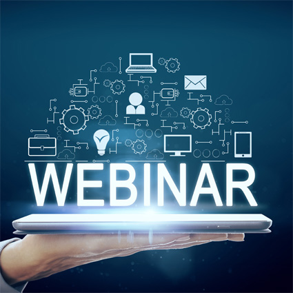 This image illustrates the concept of a webinar, which is a live, online seminar or presentation.